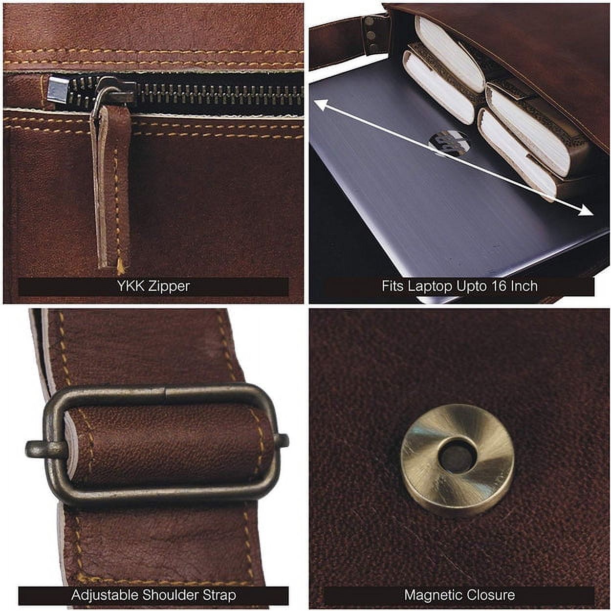MaheTri 15" Leather Messenger Bag for Men and Women - Laptop Briefcase Bag For College, Office, Adjustable Shoulder Strap Satchel