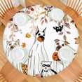 thumbnail image 2 of 44in Round Halloween Pumpkin Ghost Tablecloth with Elastic Edge, Fitted Table Cover for 36-44" Tables, Polyester Reusable Table Cloths Wipe Clean for Picnic, Dining, Outdoor Use and Party Decor, 2 of 7