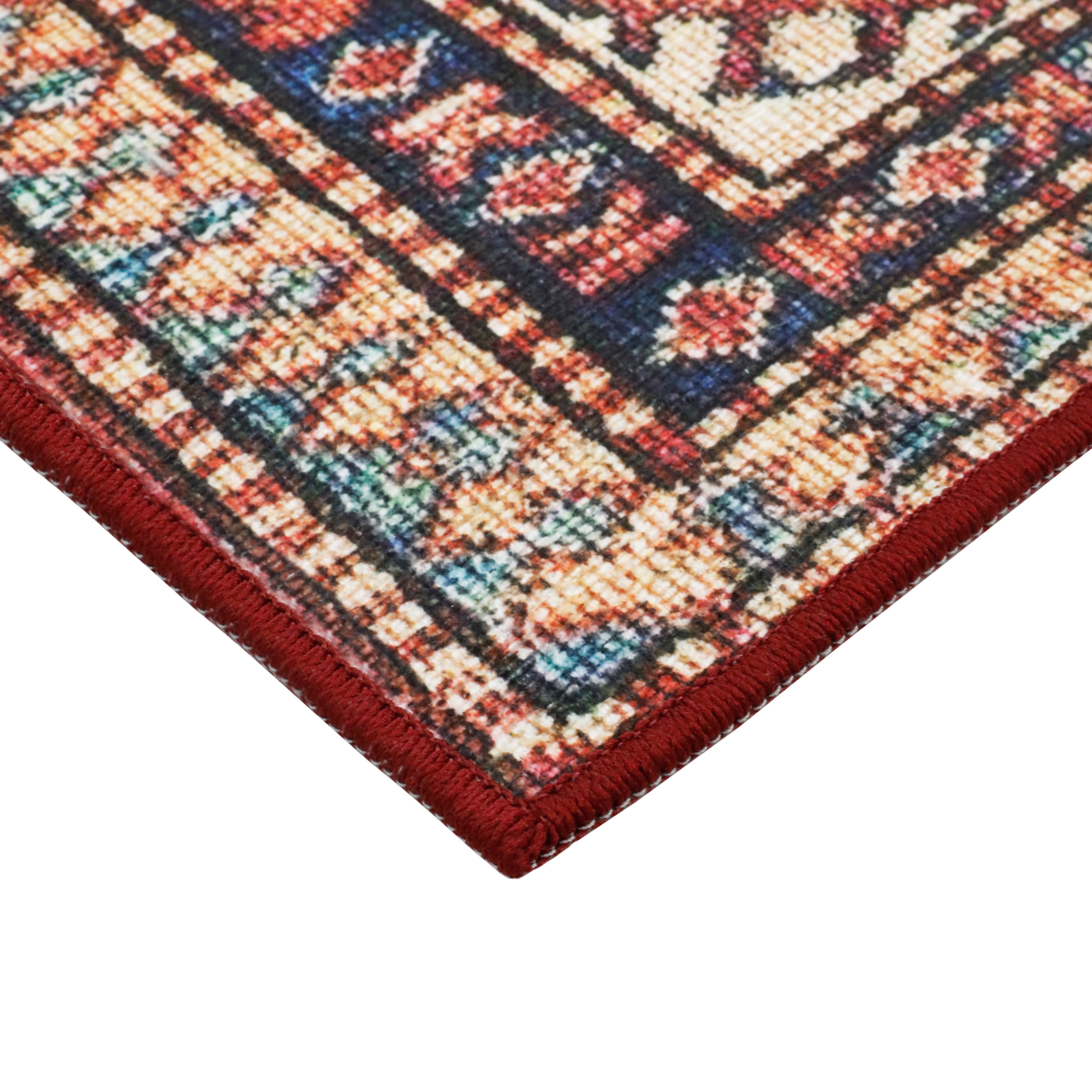 Washable Skid-Resistant Accent Rug Geometric Red 24" x 48"