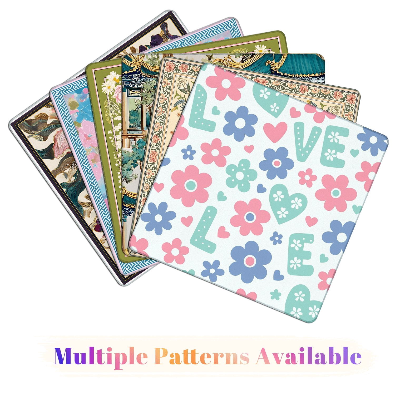 Mahjong Mat 31.5" x 31.5" Colorful Love Flowers Hearts Pink Blue Non-Slip Noise Reduction American Mahjong Tiles Table Cover for Dominoes Poker Card Board Games Gift