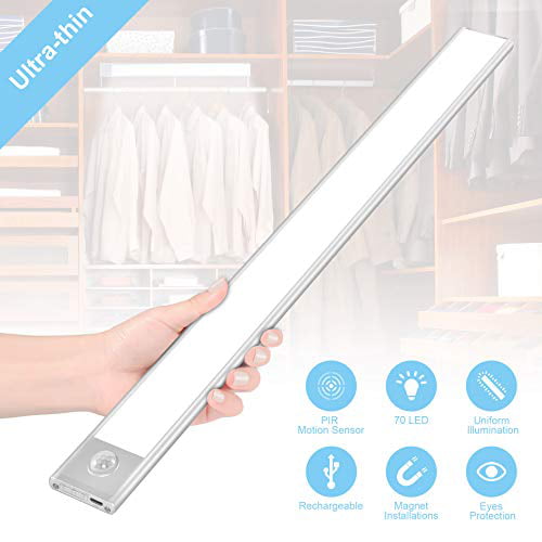 Newest 46 LED Under Cabinet Lights USB Rechargeable LED Closet Light Motion Activated 3 Pack 3 Modes Dimmable Stick-on Anywhere Wireless Motion Sensor Lights for Stairs Wardrobe Kitchen Hallway 