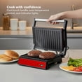 thumbnail image 4 of OVENTE Electric Indoor Panini Press Grill and Sandwich Maker with Non-Stick Coated Plates, Cool-Touch Handle and Removable Drip Tray, Opens 180 Degrees to Fit Any Type or Size of Food, Red GP0620R, 4 of 11