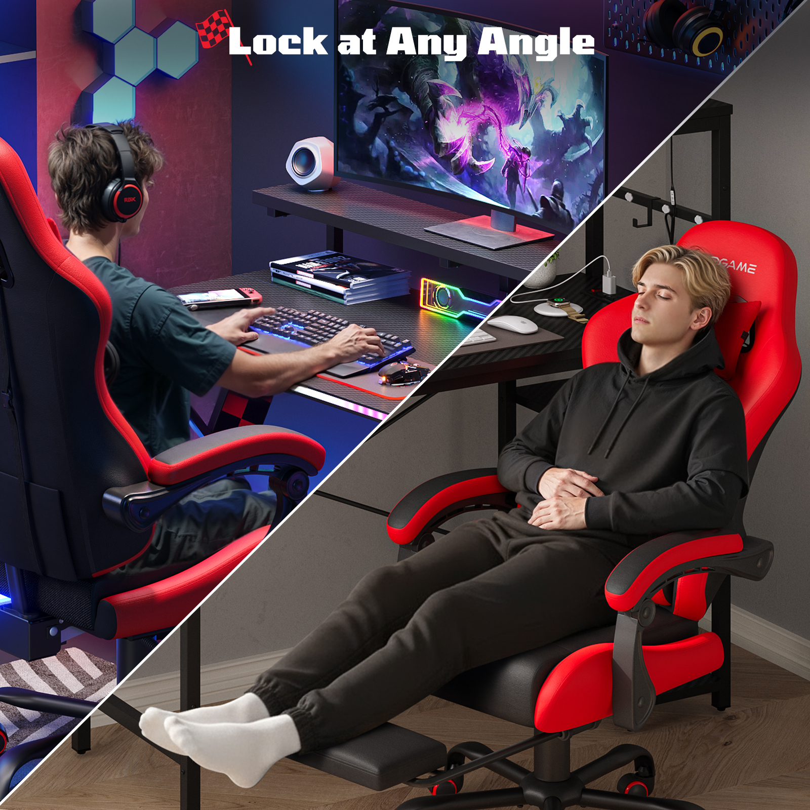 Rspgame Gaming Chair with Pocket Spring Seat, Red photo 8