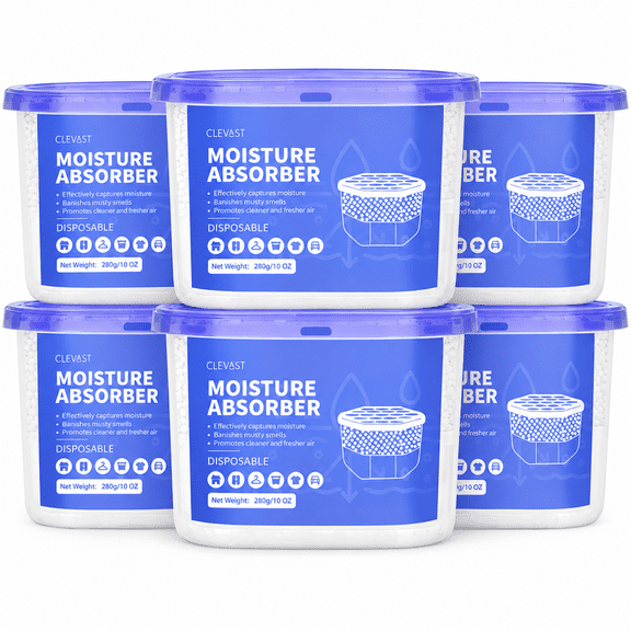 Clevast Moisture Absorber Boxes 6 Pack, 12.2 oz Closet Dehumidifier, Fragrance-Free Humidity Absorber for Bathroom RV Basement Car
