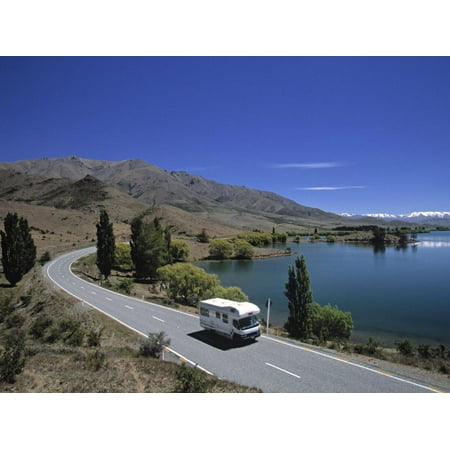 Kathy Van Zeeland Belt Camper Van on Road by Lake Wanaka, South Island, New Zealand Print Wall Art By Neil Farrin ()
