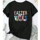 thumbnail image 5 of Camiseta gráfica de conejito "Easter Vibes" para mujer: negra, camiseta informal de cuello redondo con diseño colorido de huevo de Pascua y conejo, suave 100 % algodón, perfecta para celebraciones de, 5 of 5