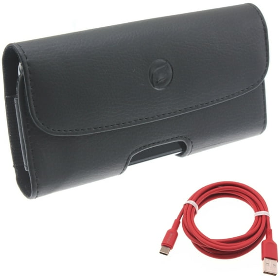 For Galaxy A54 /A53 /A33 5G - 6ft USB-C Cable w Case Belt Clip, Red Charger Cord Power, Leather Holster Cover for Samsung Galaxy A54 /A53 /A33 5G