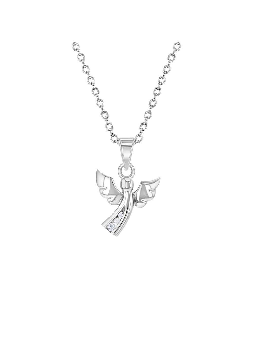 Baby Christening Modern Zirconia Guardian Angel Children Communion Necklace Real Silver 925 