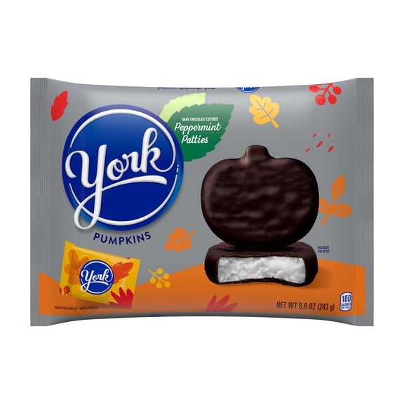 York Dark Chocolate Peppermint Patties Pumpkins Fall Candy, Bag 8.6 oz