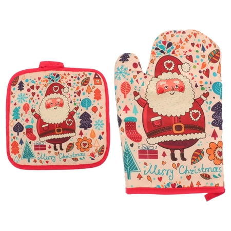 

2Pcs Christmas Oven Glove Heat Insulation Pad Kit Lovely Heat Resistant Mitt