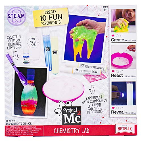 Project MC2 Chemistry Lab Stem Science Kit by Horizon Group Usa, DIY 10 Great Science Fair Experiments, Make Your Own Glow In The Dark Gooey Slime Putty, Glowing Lava Jar & More