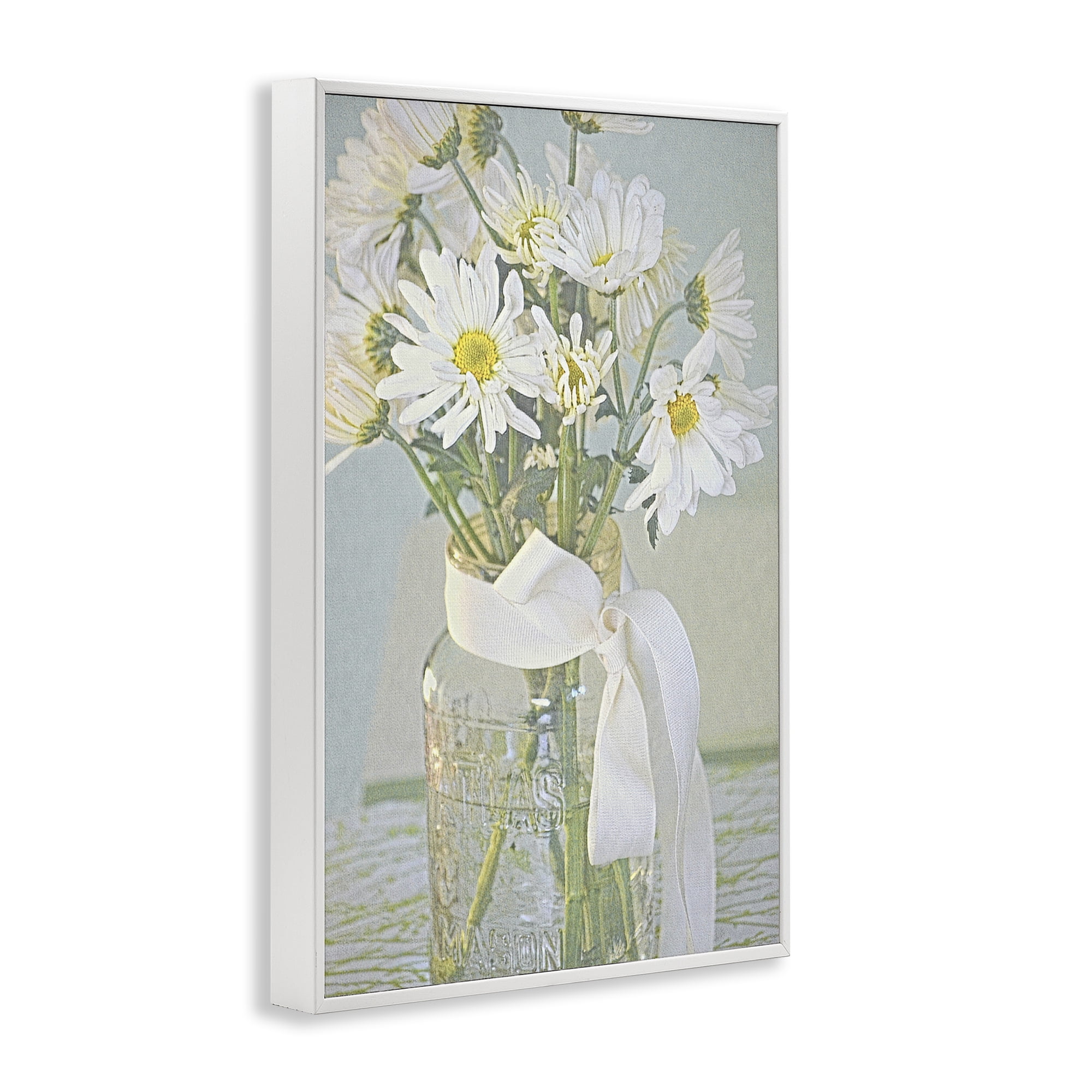 Stupell Industries Faded Daisies Jar Botanical & Floral Painting White Framed Art Print Wall Art, 20 x 30