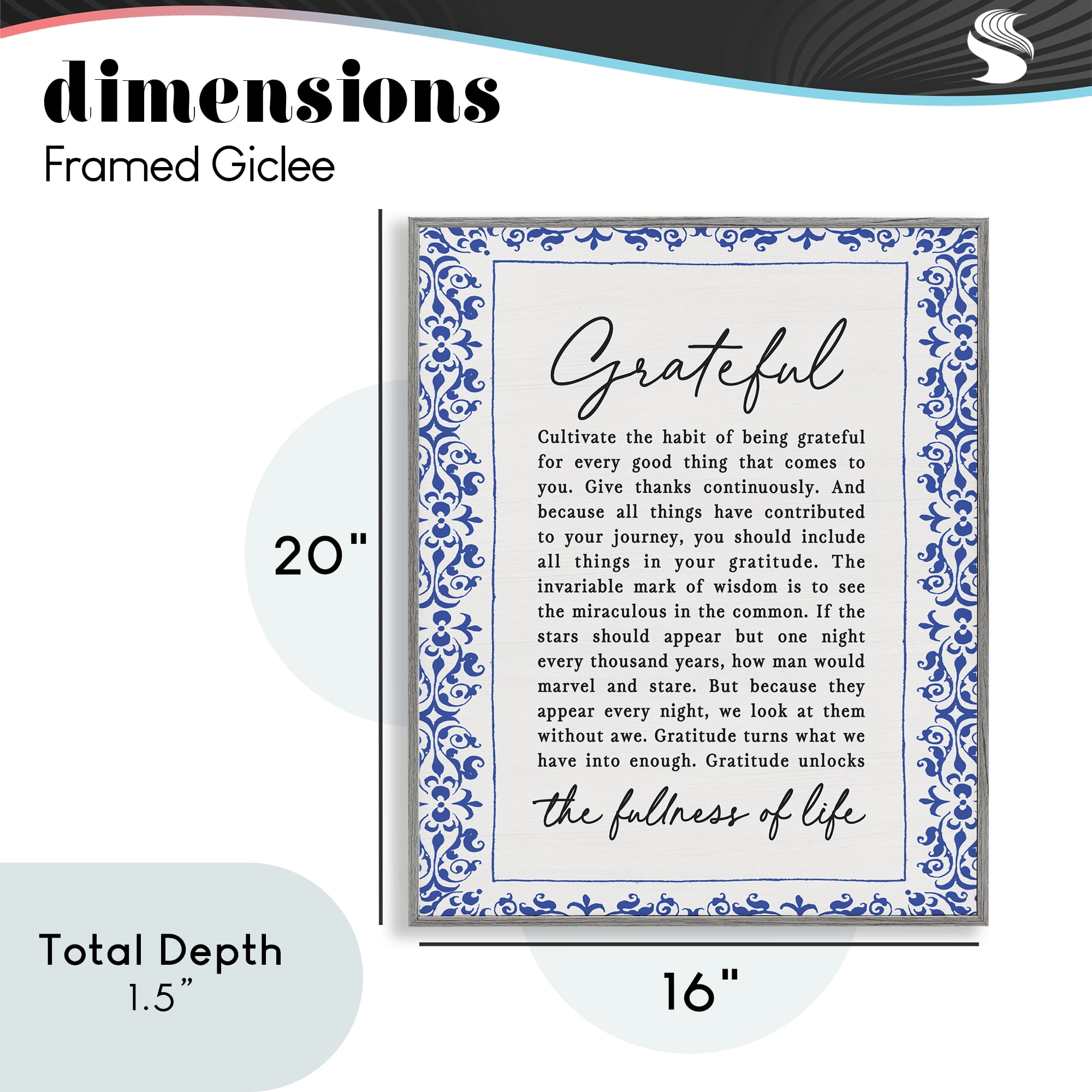 Gratitude Unlocks Fullness Of Life Gray Framed Giclee Art, design by Lettered and Lined