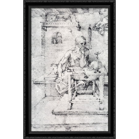 St. Jerome In His Study (Without Cardinal's Robes) 26x40 Large Black Ornate Wood Framed Canvas Art by Albrecht Durer