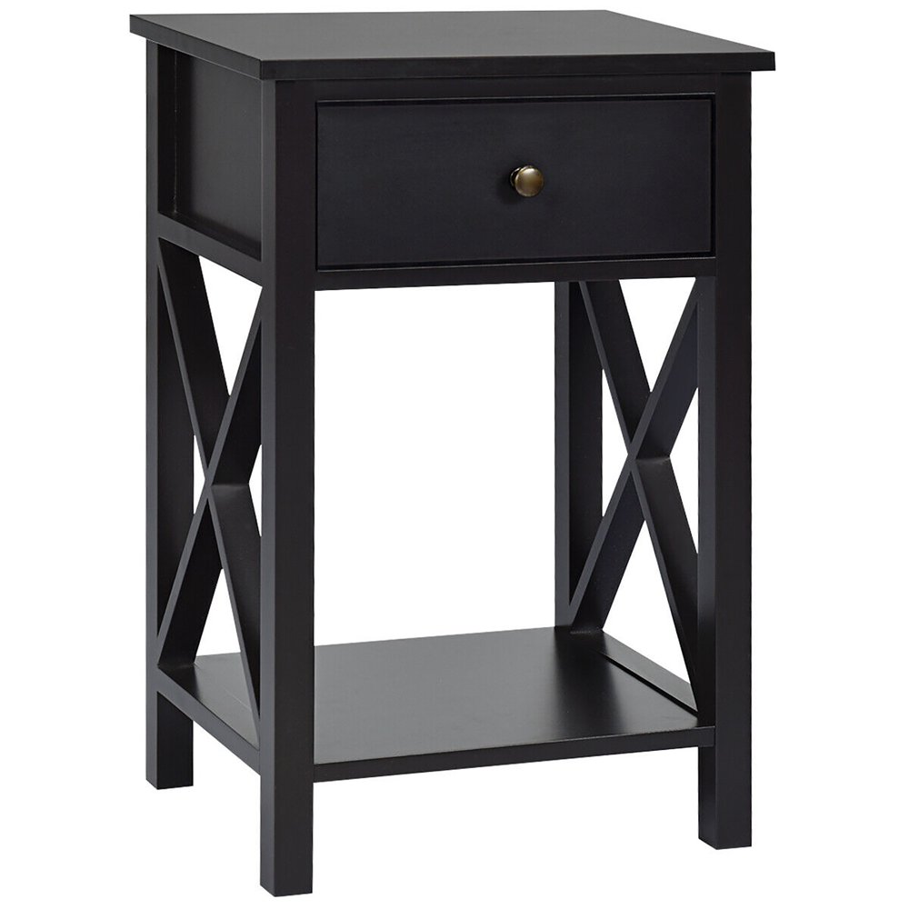 Costway Nightstand Chair Side End Table with Drawer & Shelf Bedroom