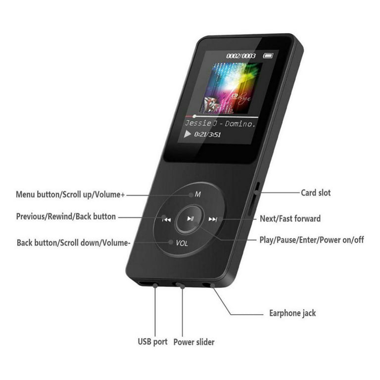 1.8in MP3 MP4 Player, Music Player with Bluetooth, Ultra Thin Mini Portable  MP3 MP4 Player, Support 64G Expandable Storage