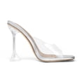 thumbnail image 3 of Women’s Clear Heels Square Toe High Stiletto Mules Slip on Wedding Dress Heel Sandals, 3 of 5