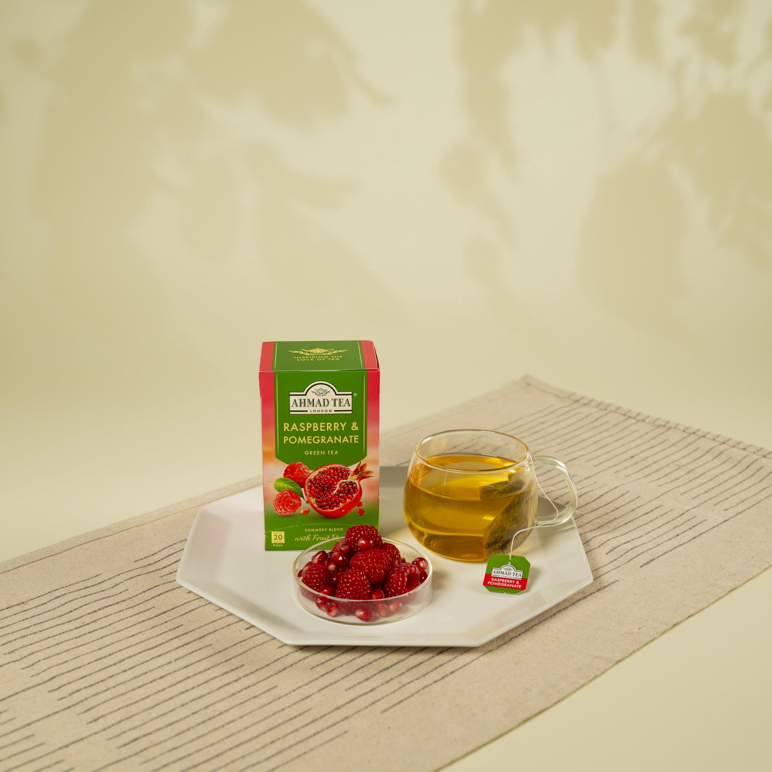6 packs -Ahmad Raspberry & Pomegranate flavored Green Tea with Fruit Pieces 20 T/B