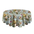 thumbnail image 5 of Pioneer Flower Floral Print Pattern Round Tablecloth 60"x60",Wrinkle Wipeable Table Cloth for Kitchen Dining Room Picnic Patio Party, 5 of 6