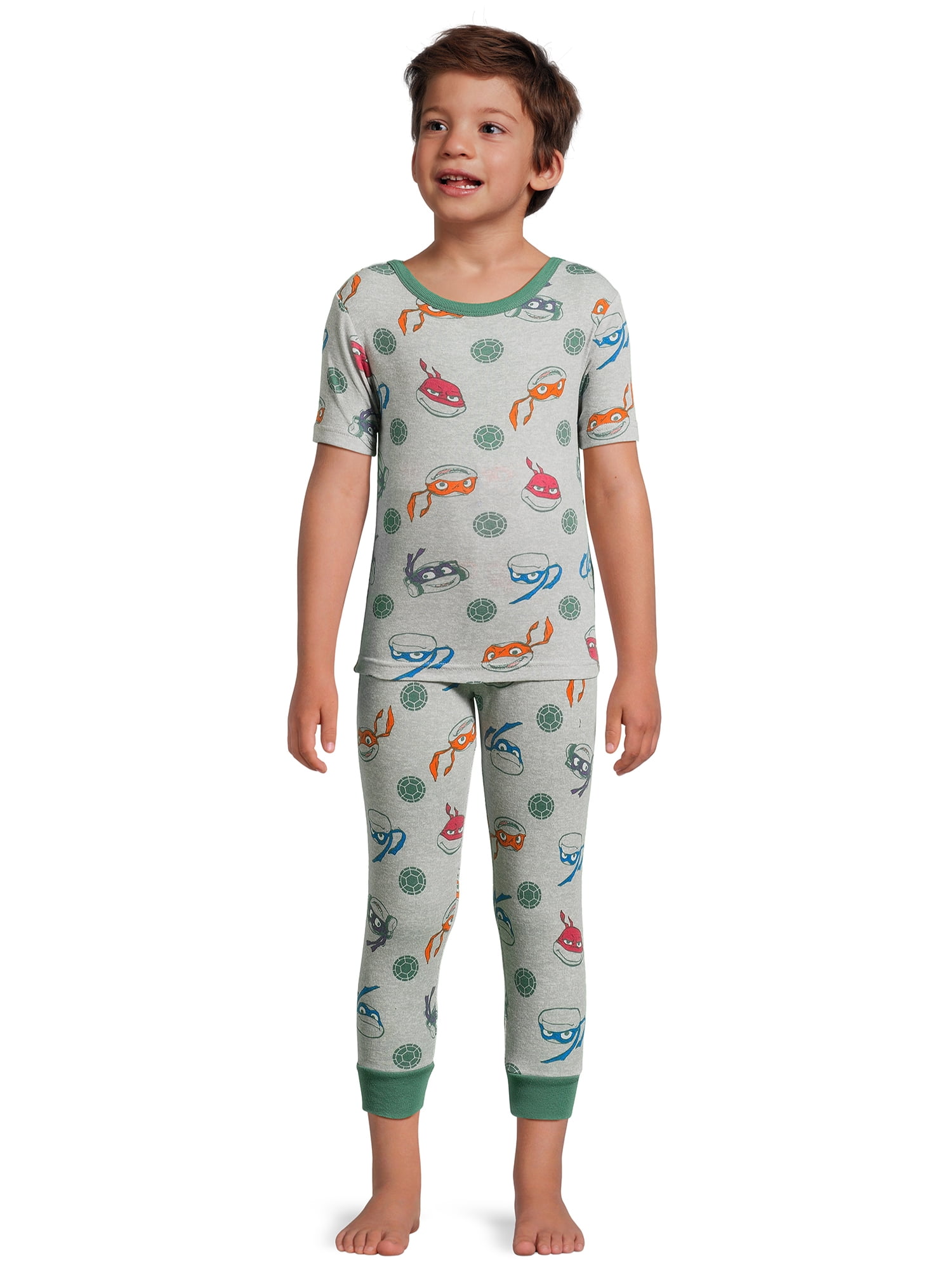 Teenage Mutant Ninja Turtles Boys Cotton Short Sleeve with Long Pant Fitted Pajama Set, Sizes 4-10