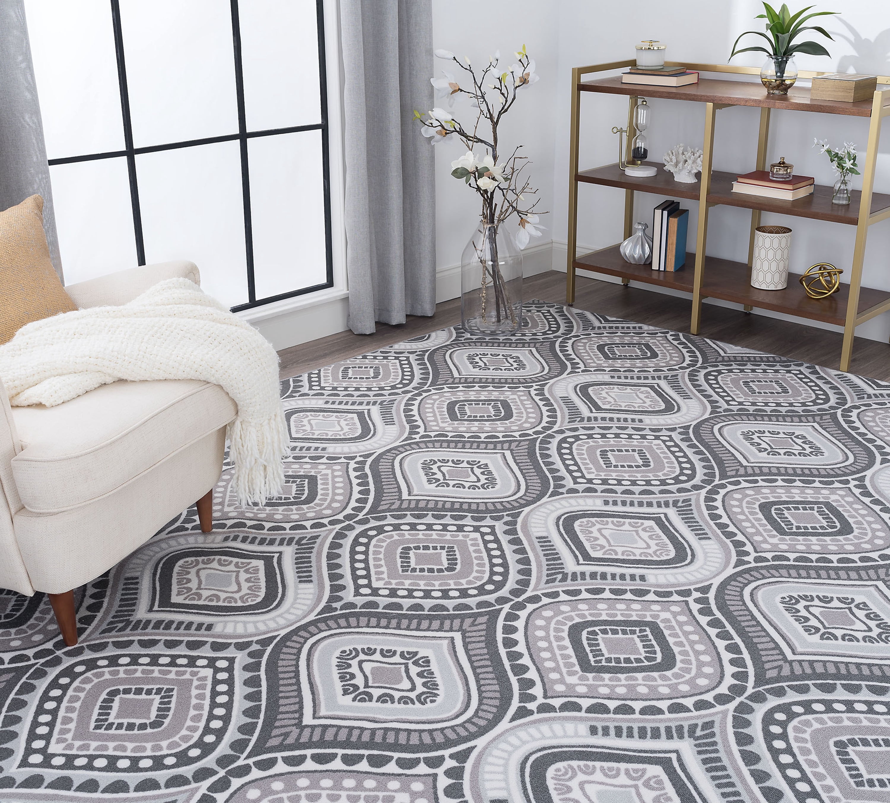 Contemporary Area Rug (3-Piece Rug Set: (5' x 7', 20'' x 60'', 20'' x 32'')) Geometric Charcoal, Gray Indoor Set Easy to Clean