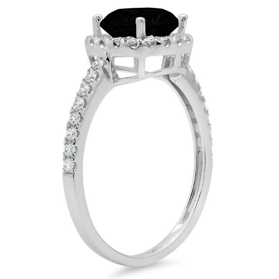 1.8 ct Round Cut Natural Onyx Halo Engagement Ring for Women in 18K White Gold