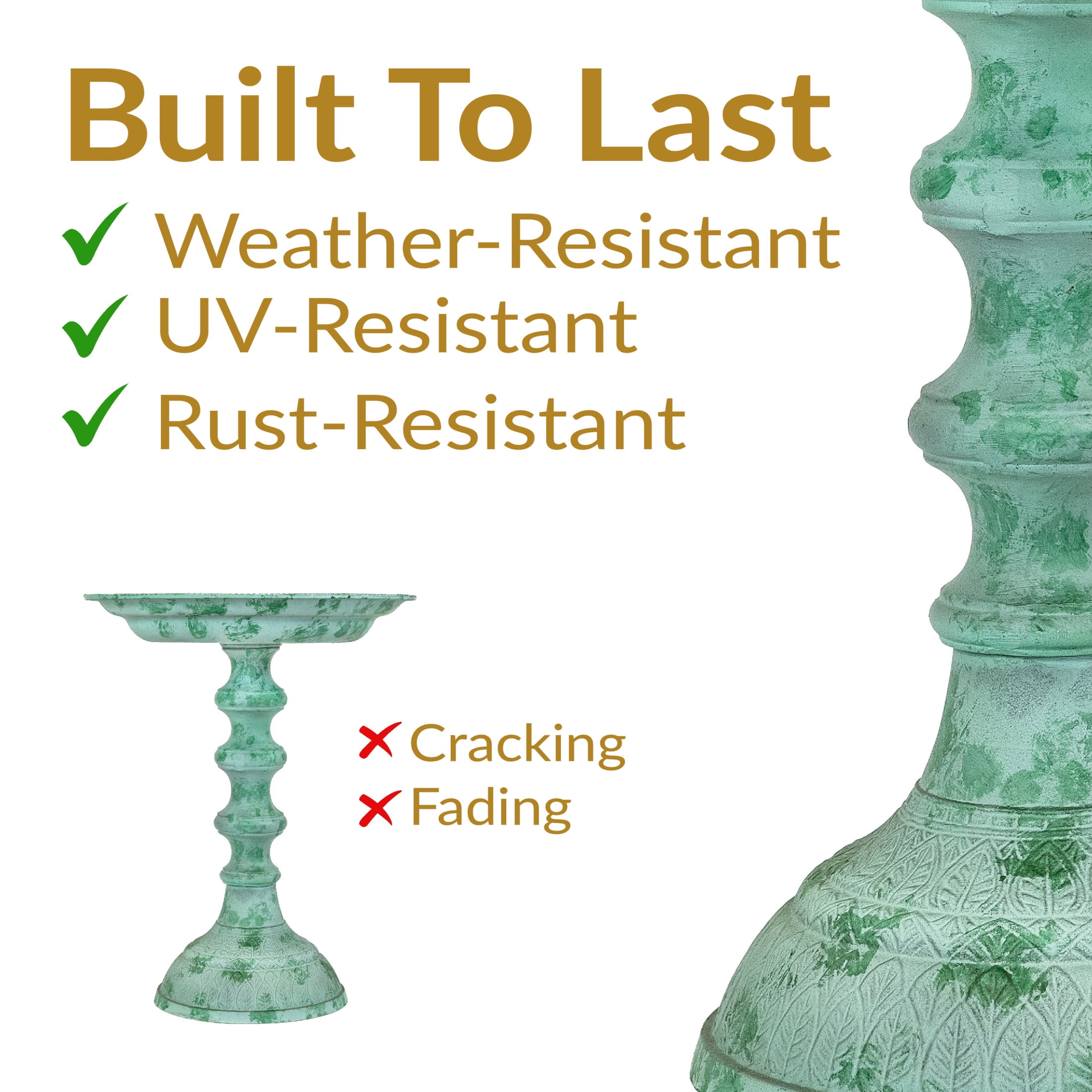 Sunnydaze Backyard Beauty Freestanding Cast Aluminum Outdoor Bird Bath, Green Patina
