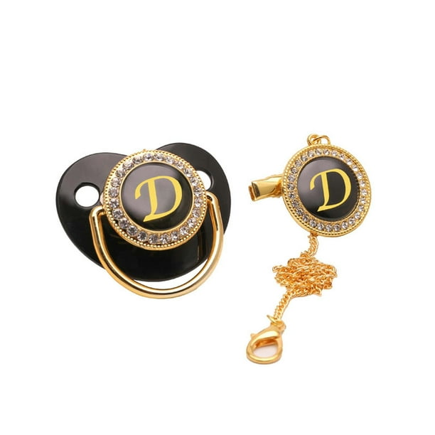 Xihbxyly Pinza para Chupete con Brillantes, Pinza para Pezón Personalizable con Inicial de Diamantes de Imitación, Chupete Brillante para Bebé, Ideal para Ocasiones Especiales, Bautizos, Bodas, Recié