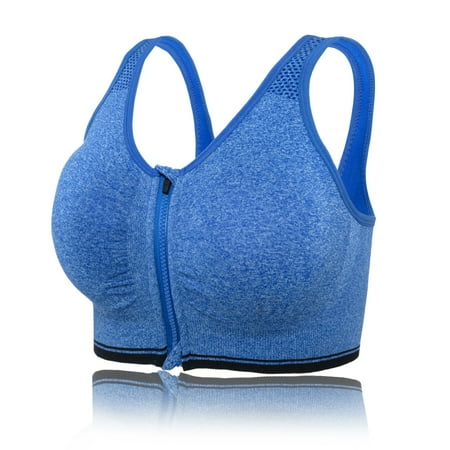 

Sports Bras with Zipper Front High Impact Support Strappy Back Workout Bra Tops Dark Blue L