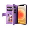 thumbnail image 3 of Multifunctional Case for iPhone 11,Card Slots[RFID Blocking],Durable Flip Folio Kickstand Magnetic Closure Leather Zipper Wallet Wrist Strap Shockproof Case For iPhone 11, Purple, 3 of 12