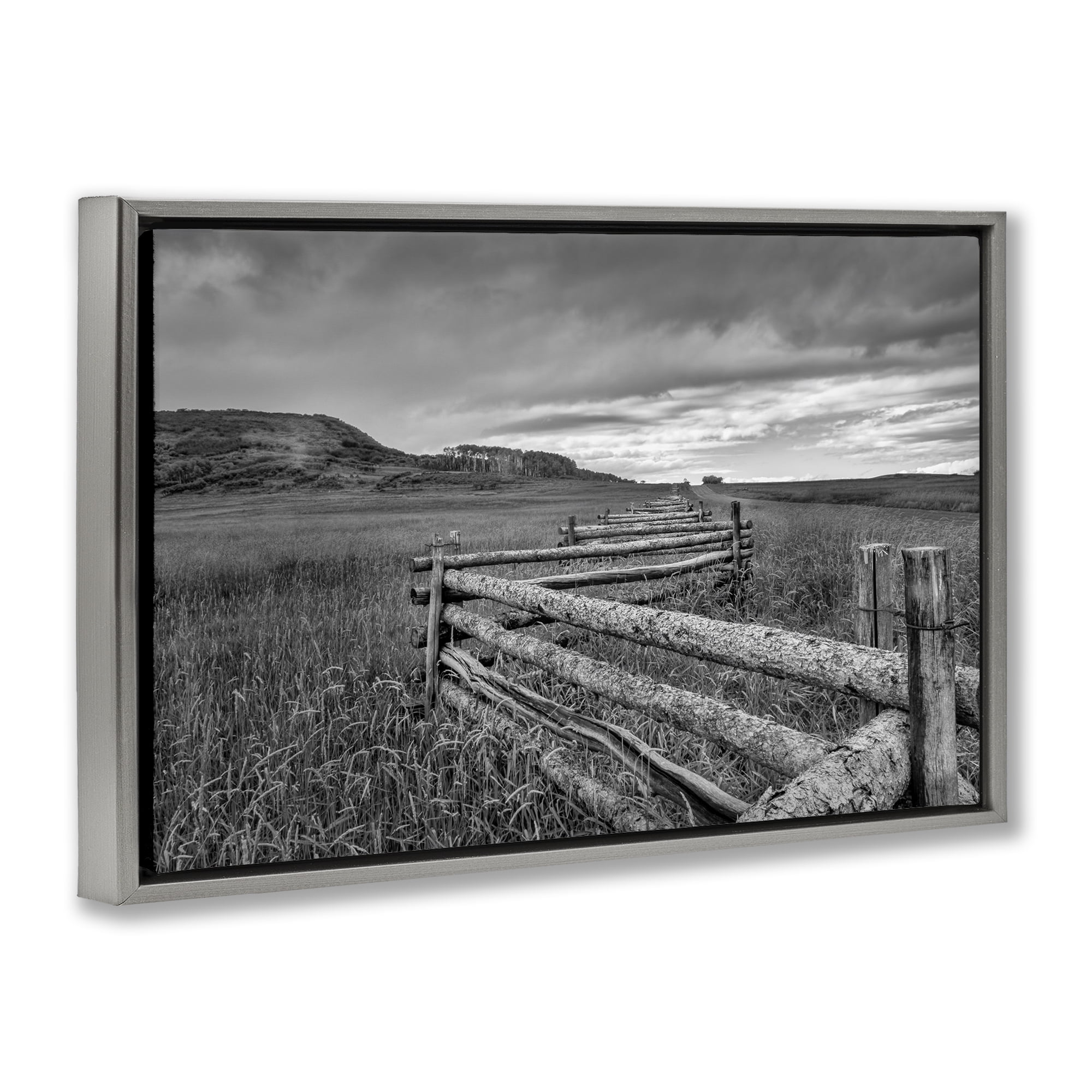 Stupell Industries Weathered Fence to Distant Horizon Gray Framed Floater Canvas Wall Art, design by Jon Evan