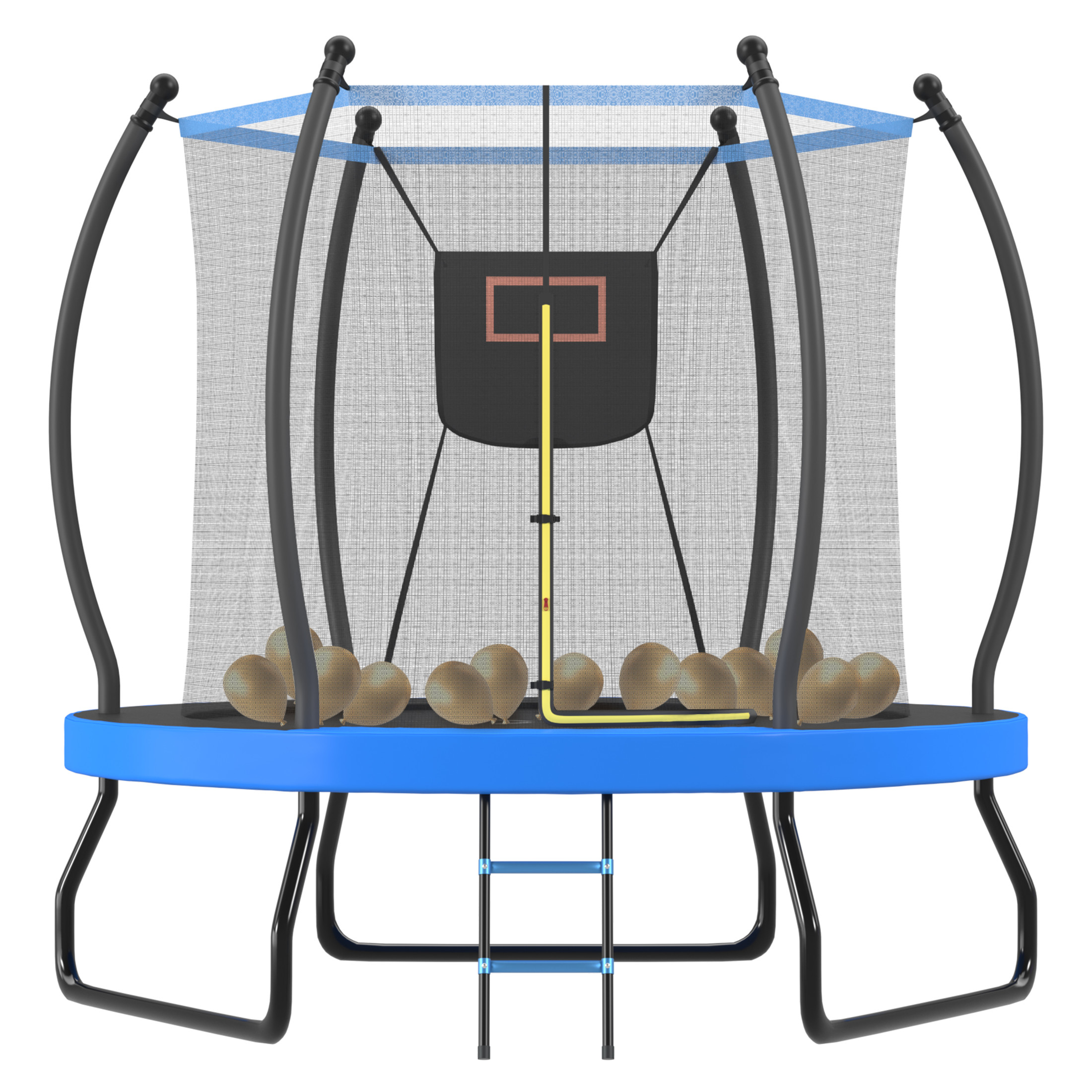 Noble House 8FT Outdoor Trampoline for Kids with Basketball Hoop, Enclosure Net and Ladder, Blue Metal Frame