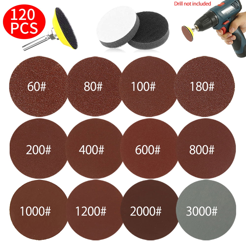 2 inch 120PCS Sanding Discs Pad Kit for Drill Grinder Rotary Tools Backing Pad 