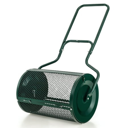 Costway 27" Compost Spreader Peat Moss Lawn Care Manure Spreader Metal Roller with Handle