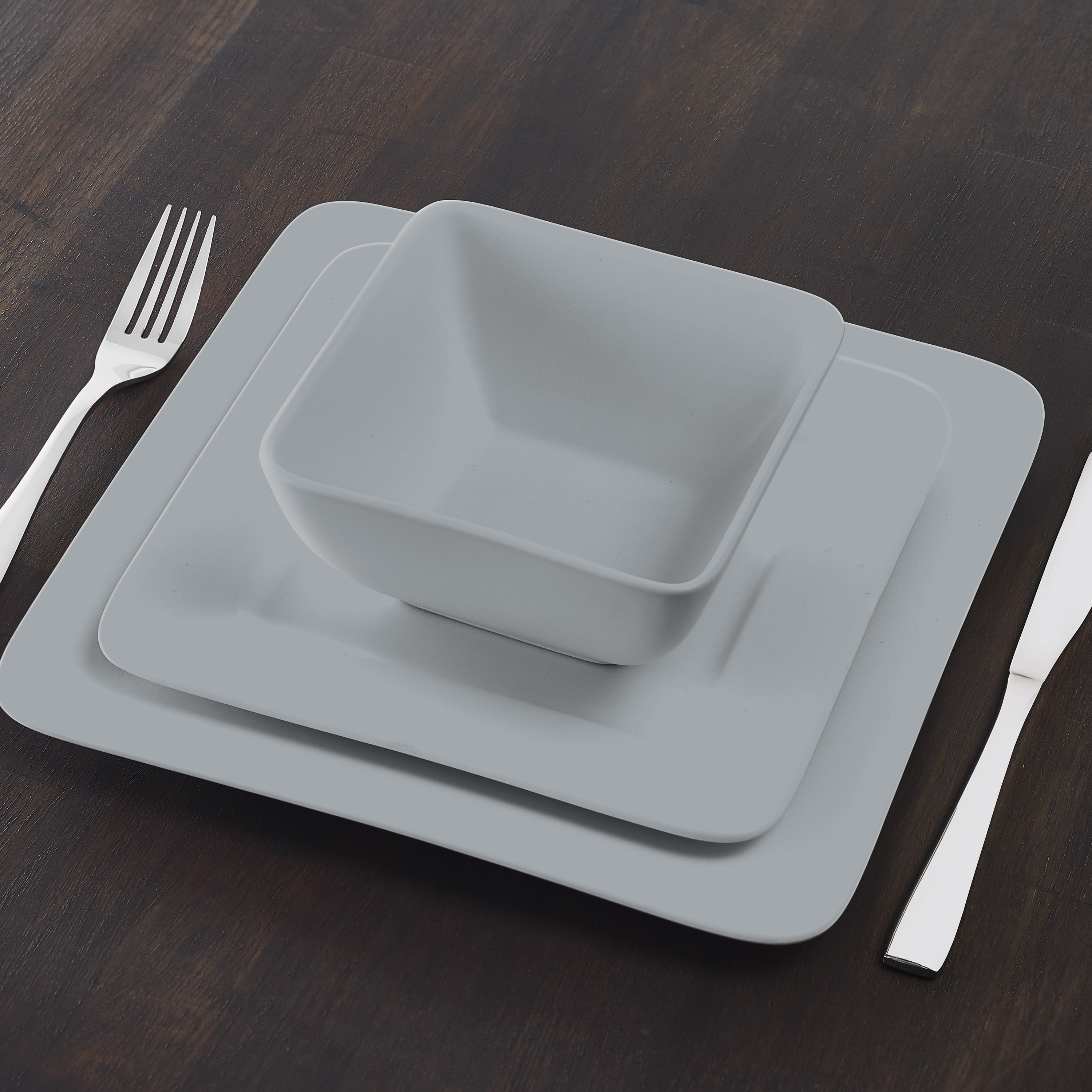 Gourmet Collection 12-Piece Square Stoneware Gray Dinnerware Set, Walmart  Exclusive