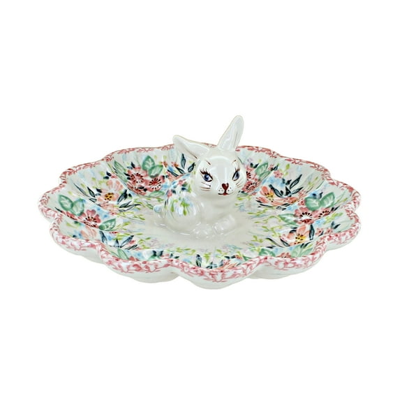 Blue Rose Polish Pottery Fairy Meadow Bunny Egg Plate