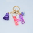 thumbnail image 1 of Hangs 2 Resin Glittering Letter Keychain with Color Stitching Flowing Design Purple Drop Glue English Character Key Chain for Daily Use, 1 of 4