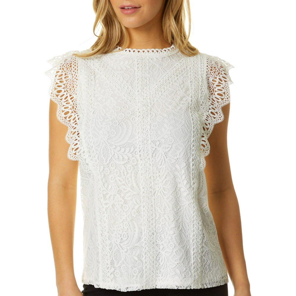 Cable & Gauge Cable & Gauge Womens Solid Lace Detail Short Sleeve Top