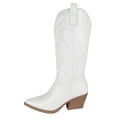 thumbnail image 2 of TOP MODA Women Cowgirl Cowboy Western Stitched Boots Pointy Toe Knee High Side Zipper White 6, 2 of 4