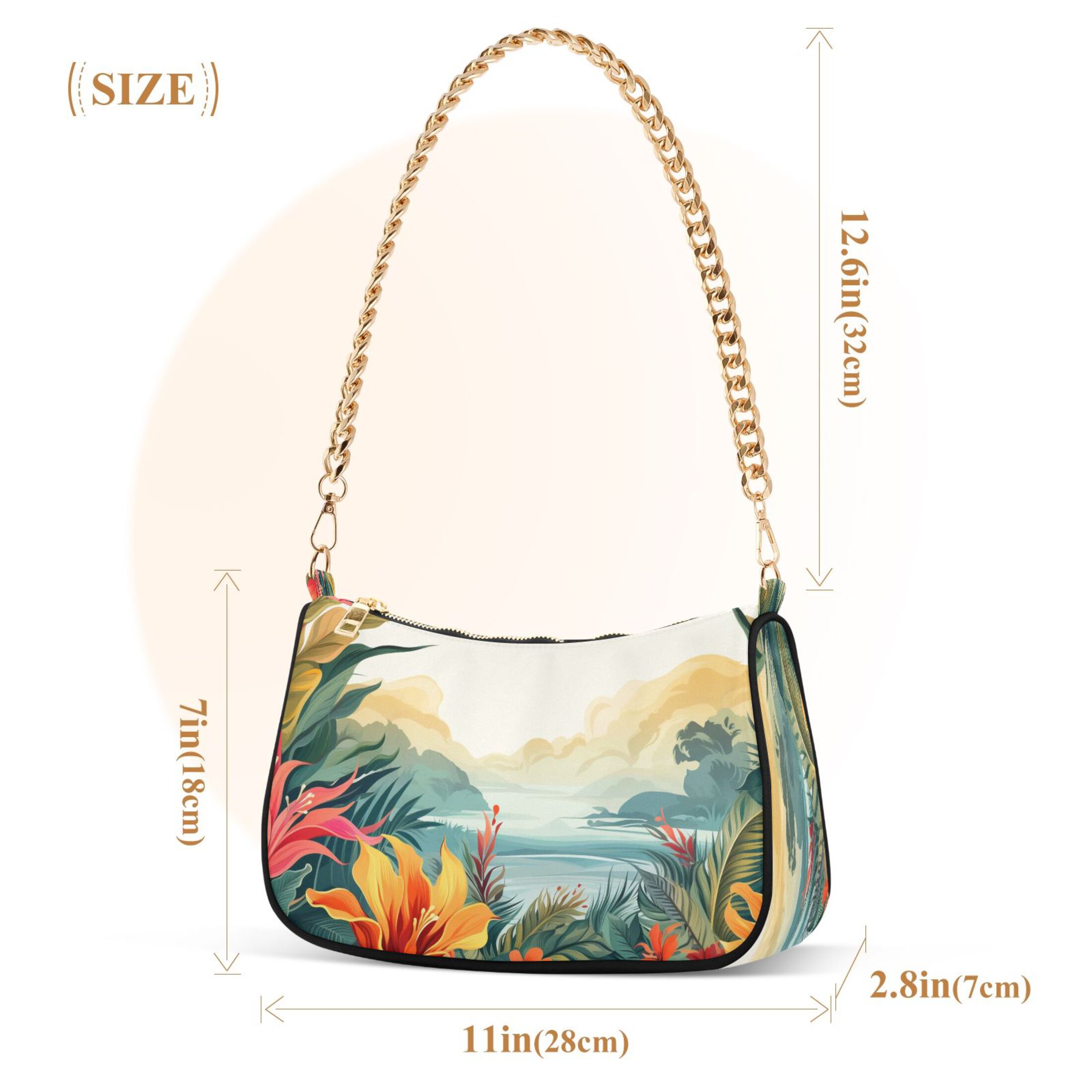 Ryvnso Palm Leaves Landscape Womens Chain Shoulder Bag Tote Handbags Clutch Hobo Purse with Zipper for Travel