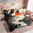 thumbnail image 2 of Manfei Ink Red Sun Pagoda Twin Bedding Sets for Home, Mountain River Bedding Comforter Set for Office, Black Beige Red, Black Reversible7 Pieces, 2 of 6