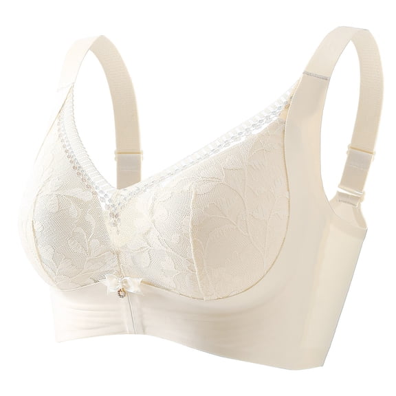 Bosfbaoi Wireless Lace Bra for Women Wide Band No Underwire Comfort Everyday Bra Floral Lace Overlay Padded Bralette Adjustable Straps Front Bow Detail Plus Size Full Coverage Support Intimates