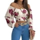thumbnail image 3 of MIRACMODA Mujer Fuera del Hombro Fruncido Lazo Espalda Crop Top Verano Linterna Manga Boho Camisa Blusa, 3 of 5
