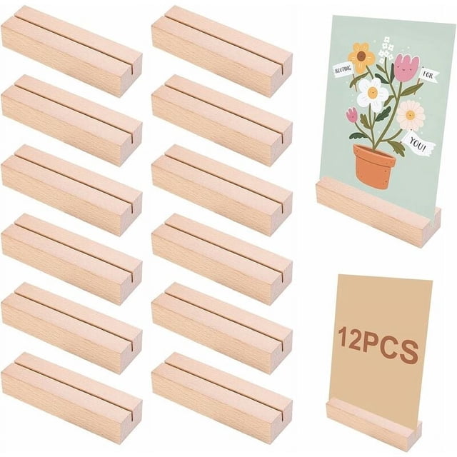 Soportes para números de mesa rústicos, soportes para tarjetas de lugar de madera de haya de diseño estable para decoración de fiestas de bodas, diseño único con anillos anuales transparentes,