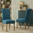 thumbnail image 6 of Roundhill Furniture Amonia 7-Pc Dining Set, Turned-Leg Dining Table with 6 Tufted Chairs, Blue, 6 of 11