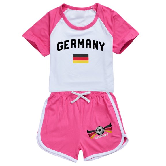Girls Big Kids Summer German Flag Print Short Sleeve Two PC Set