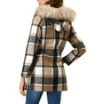 thumbnail image 3 of Allegra K Women's Long Sleeves Detachable Faux Fur Trim Plaid Overcoat with Hood, 3 of 7