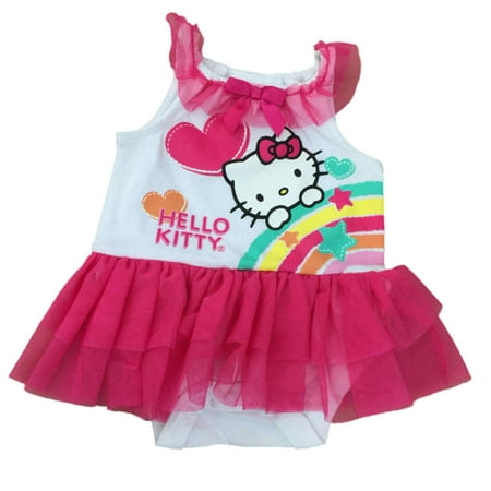 Infant Girls Hello Kitty Cat White Tank Top Rainbow One Piece Outfit With Tutu