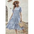 thumbnail image 3 of Maskion Women's Summer Casual Boho Dress Floral Print Ruffle Puff Sleeve High Waist Midi Beach Dresses,M Blue, 3 of 5