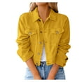 thumbnail image 2 of Dtydtpe Clearance Sales, Jackets for Women Jean Jacket Women, Women Vintage Button Down Distressed Short Denim Jean Jacket Coat with Pocket Winter Coats for Women Yellow, 2 of 4
